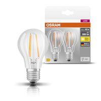 OSRAM LED Base Classic A, en forme d'ampoule avec culot E27, non dimmable, remplace 60 watts, style filament clair, blanc chaud - 2700 Kelvin, lot de 2