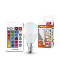 OSRAM LED Retrofit RGBW mehrfarbig LED Lampe mit Fernbedienung (ex 40W) 5,5W / 2700K Warmweiß, E14 OSRAM LED Retrofit RGBW mehrfarbig LED Lampe mit Fernbedienung (ex 40W) 5,5W / 2700K Warmweiß, E14
