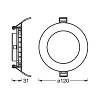 LEDVANCE Spot encastrable blanc, downlight slim avec pilote intégré, Ø 120 mm, couleur de lumière blanc chaud (3000K), 8W, IP20, pack de 3 LEDVANCE Spot encastrable blanc, downlight slim avec pilote intégré, Ø 120 mm, couleur de lumière blanc chaud (3000K), 8W, IP20, pack de 3