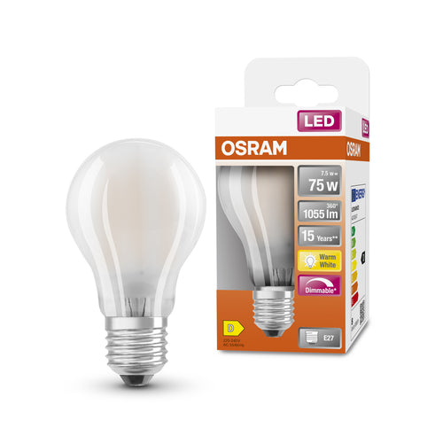 OSRAM LED Retrofit Classic A Ampoule LED mate à intensité variable (ex 75W) 9W / 2700K blanc chaud E27