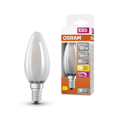 OSRAM Retrofit Classic B ampoule LED forme bougie dimmable mat (ex 60W) 6,5W / 2700K blanc chaud E14