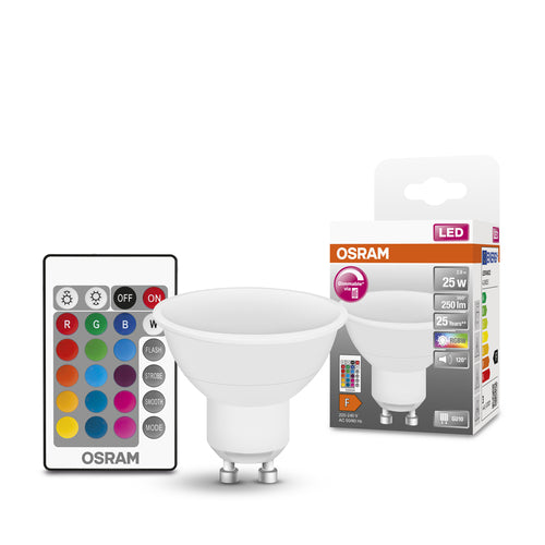 OSRAM LED Retrofit RGBW LED Spot avec télécommande mat (ex 25W) 2,9W / 2700K blanc chaud GU10