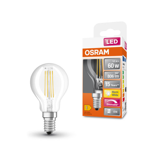 OSRAM Retrofit Classic P LED Lampe dimmbar (ex 60W) 6,5W / 2700K Warmweiß E14