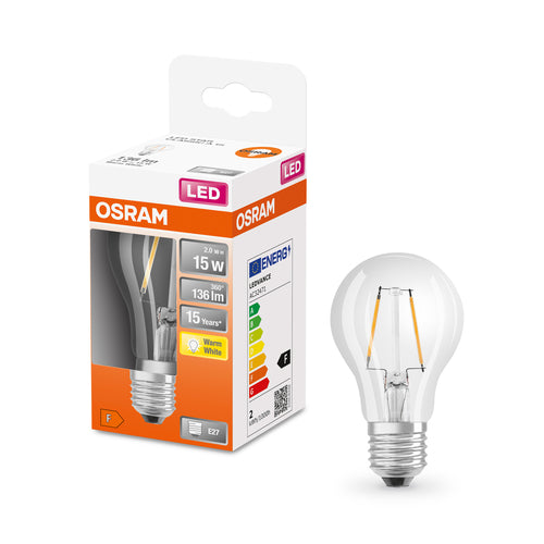 OSRAM LED Retrofit Classic A lampe claire (ex 15W) 1,5W / 2700K blanc chaud E27