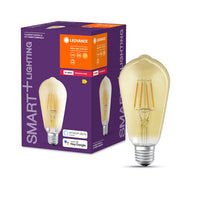 LEDVANCE Lampe LED intelligente avec ZigBee, culot E27, dimmable, blanc chaud (2400K), forme Edison dorée, filament clair, remplacement pour ampoules à incandescence 55W, contrôlable avec des systèmes compatibles comme Alexa, Google, etc.