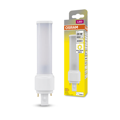 OSRAM DULUX D LED EM & AC MAINS Tube à LED 17,1cm (ex 26W) 10W / 3000K blanc chaud G24d-3