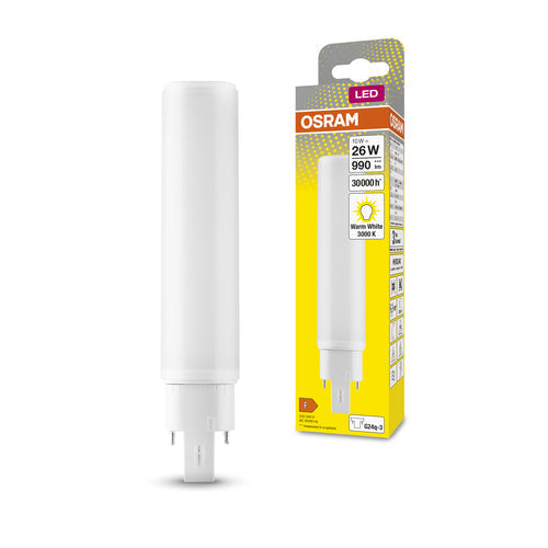 OSRAM DULUX D/E S Tube LED 2 broches 17cm (ex 26W) 10W / 3000K blanc chaud G24q-3