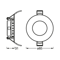 Luminaire LEDVANCE : pour plafond, SMART+ Wifi RECESS SLIM DOWNLIGHT TW / 4,50 W, 220…240 V, angle d'éclairage : 110, blanc réglable, 3000…6500 K, matériau du boîtier : plastique, IP20