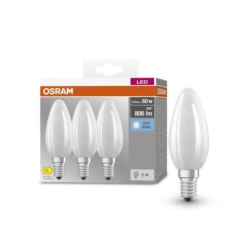 OSRAM LED BASE RETRO Matt CLASSIC B ampoules LED, forme classique de mini bougie 6W E14 840, paquet de 3