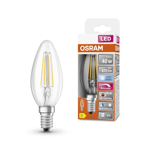 OSRAM Dimmbare LED-Lampe LED SUPERSTAR+ CL B FIL 40 dim 3,4W/940 E14 CRI90 BOX