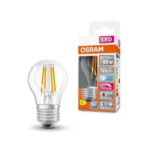 OSRAM FILAMENT LED-Lampe LED SUPERSTAR+ CL P GL FR 40 dim 3,4W/927 E27 CRI90 BOX, E27