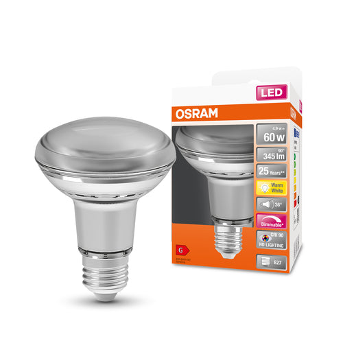 OSRAM Dimmbare LED Reflektor-Lampe LED SUPERSTAR + spot R80 GL 60 DIM  4,8W/927 E27 CRI90 BOX, E27