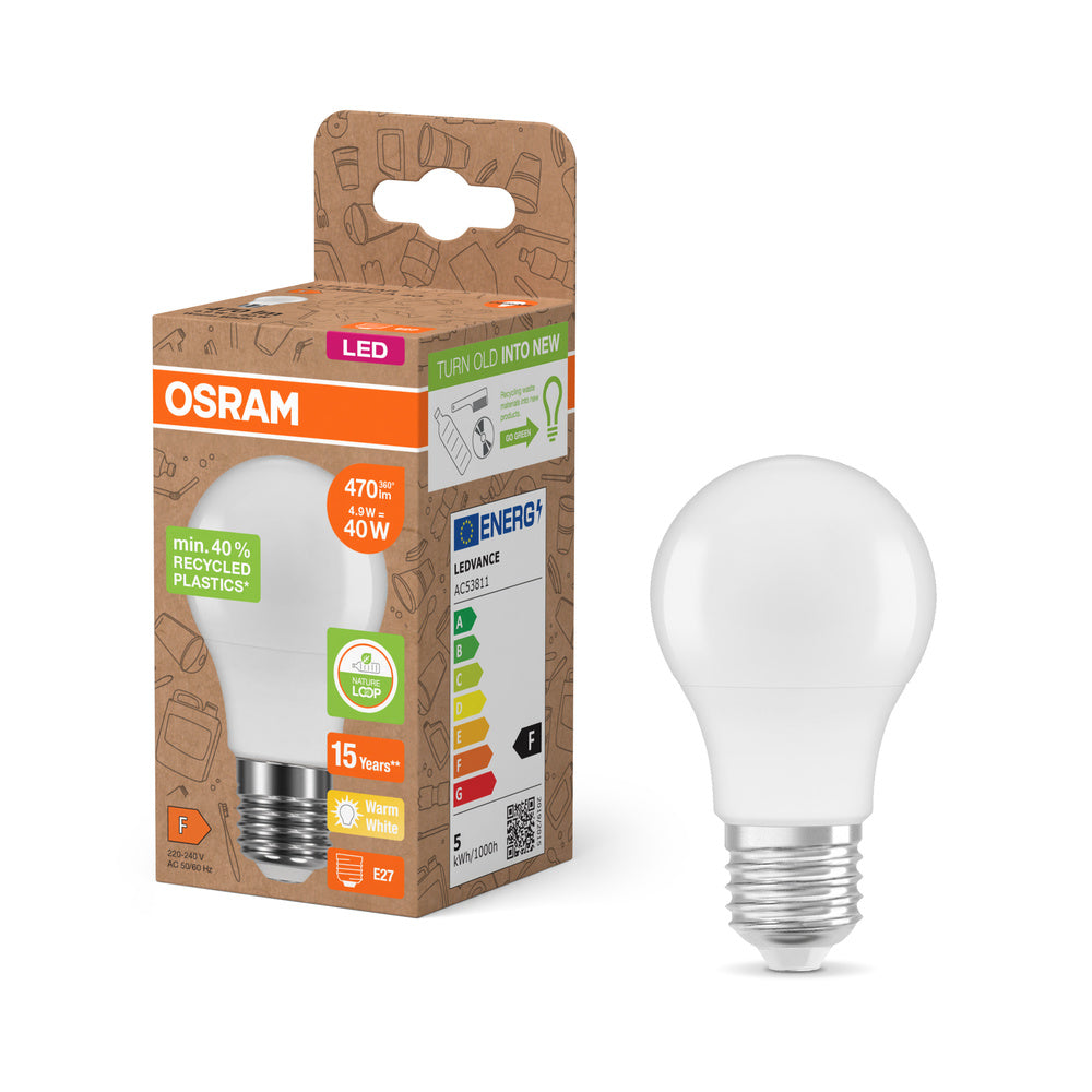 OSRAM LED Star Classic A 40 lampe Recycled Plastic 4.9W blanc chaud Frosted E27