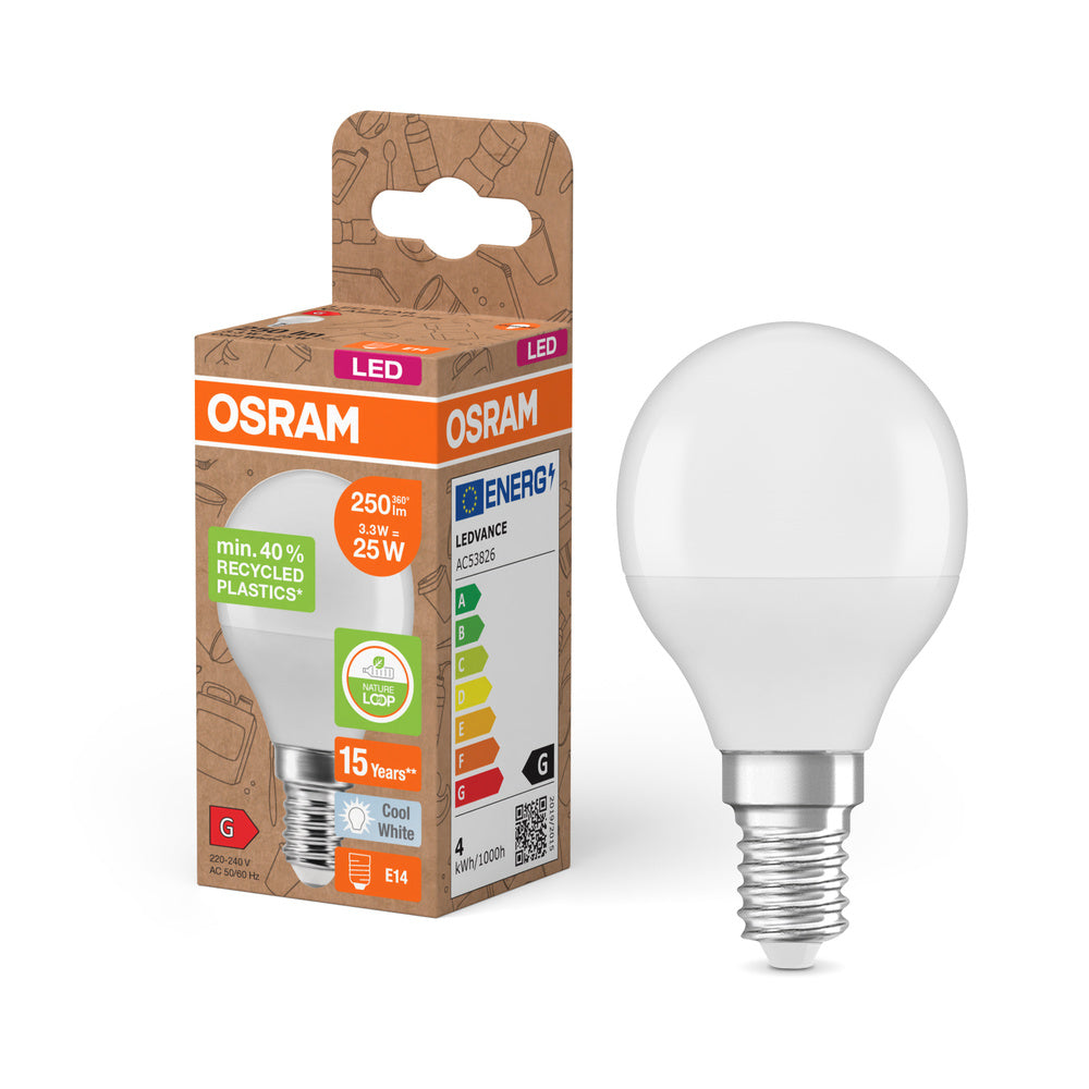 OSRAM LED Star Classic P 25 lampe Recycled Plastic 3.3W blanc froid Frosted E14