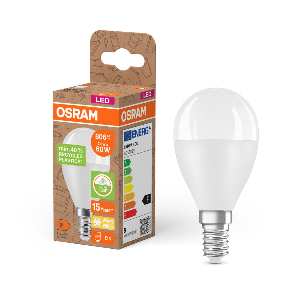 OSRAM LED Star Classic P 60 lampe Recycled Plastic 7.5W blanc chaud Frosted E14