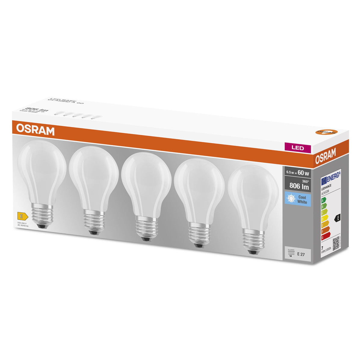 OSRAM LED BASE CLASSIC A Lampe matt (ex 60W) 7W / 4000K Kaltweiß E27