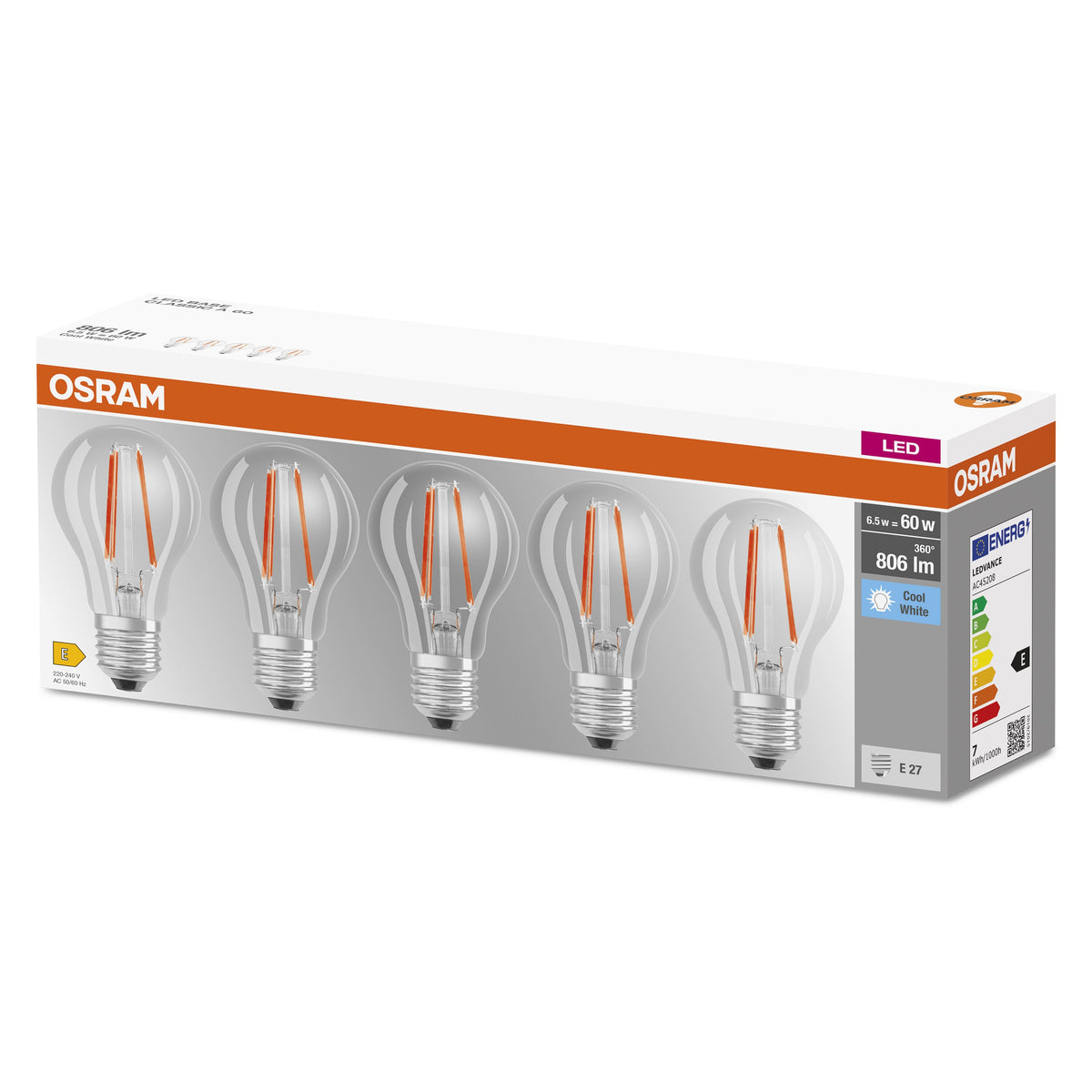 OSRAM LED BASE CLASSIC A lampe claire (ex 60W) 6,5W / 4000K blanc froid E27