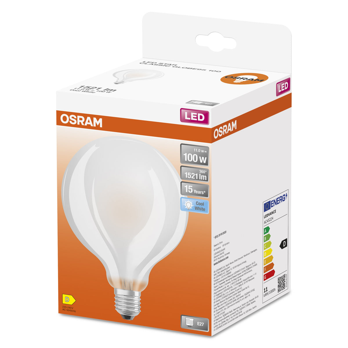 OSRAM LED Retrofit CLASSIC GLOBE95 Lampe matt (ex 100W) 11W / 4000K Kaltweiß E27