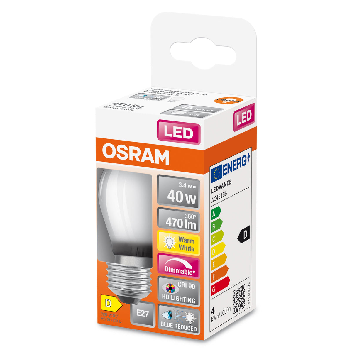 OSRAM FILAMENT Ampoule LED SUPERSTAR+ CL P GL FR 40 dim 3,4W/940 E27 CRI90 BOX, E27