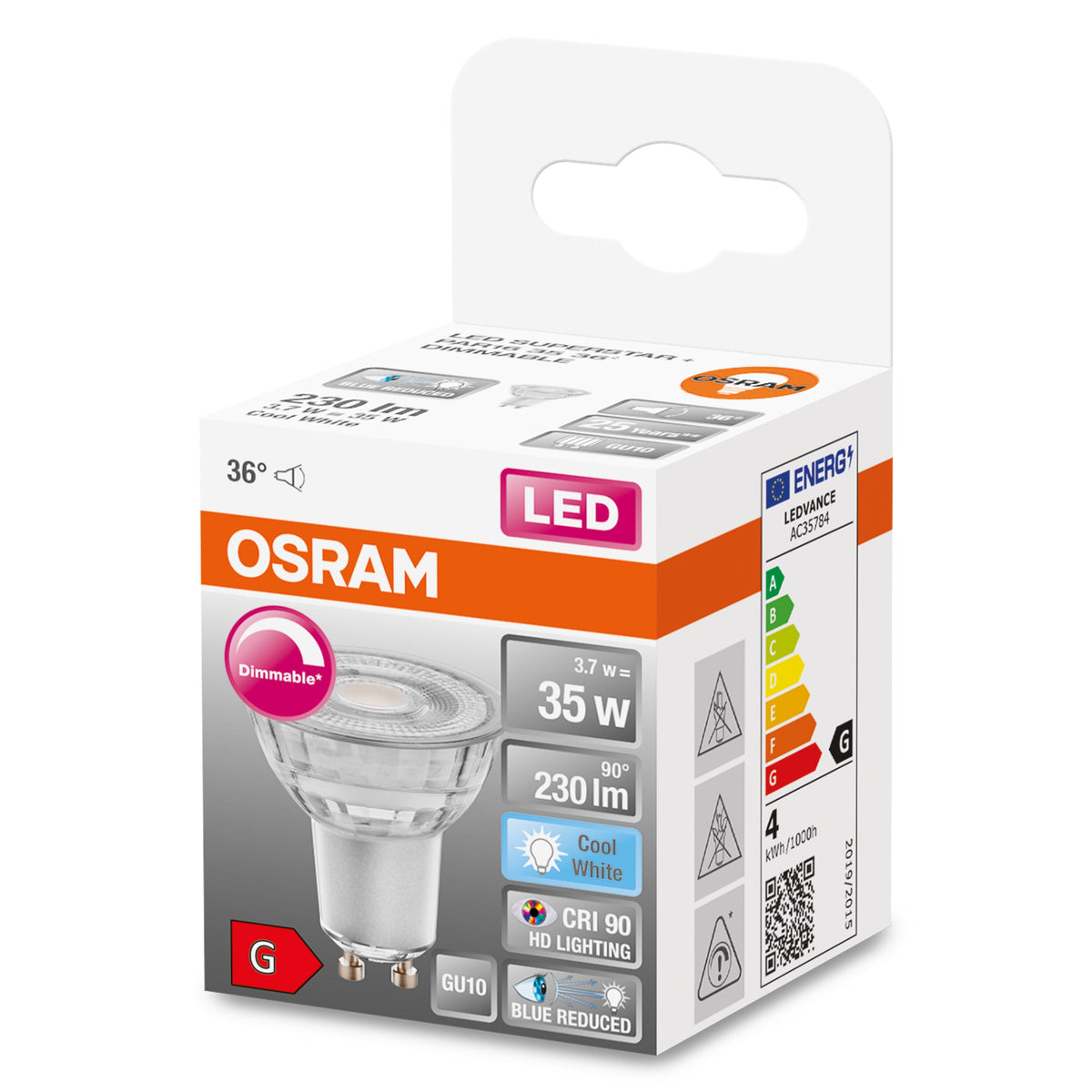 OSRAM Ampoule LED à intensité variable réflecteur LED SUPERSTAR + spot PAR16 GL 35 DIM 3,7W/940 GU10 CRI90 BOX