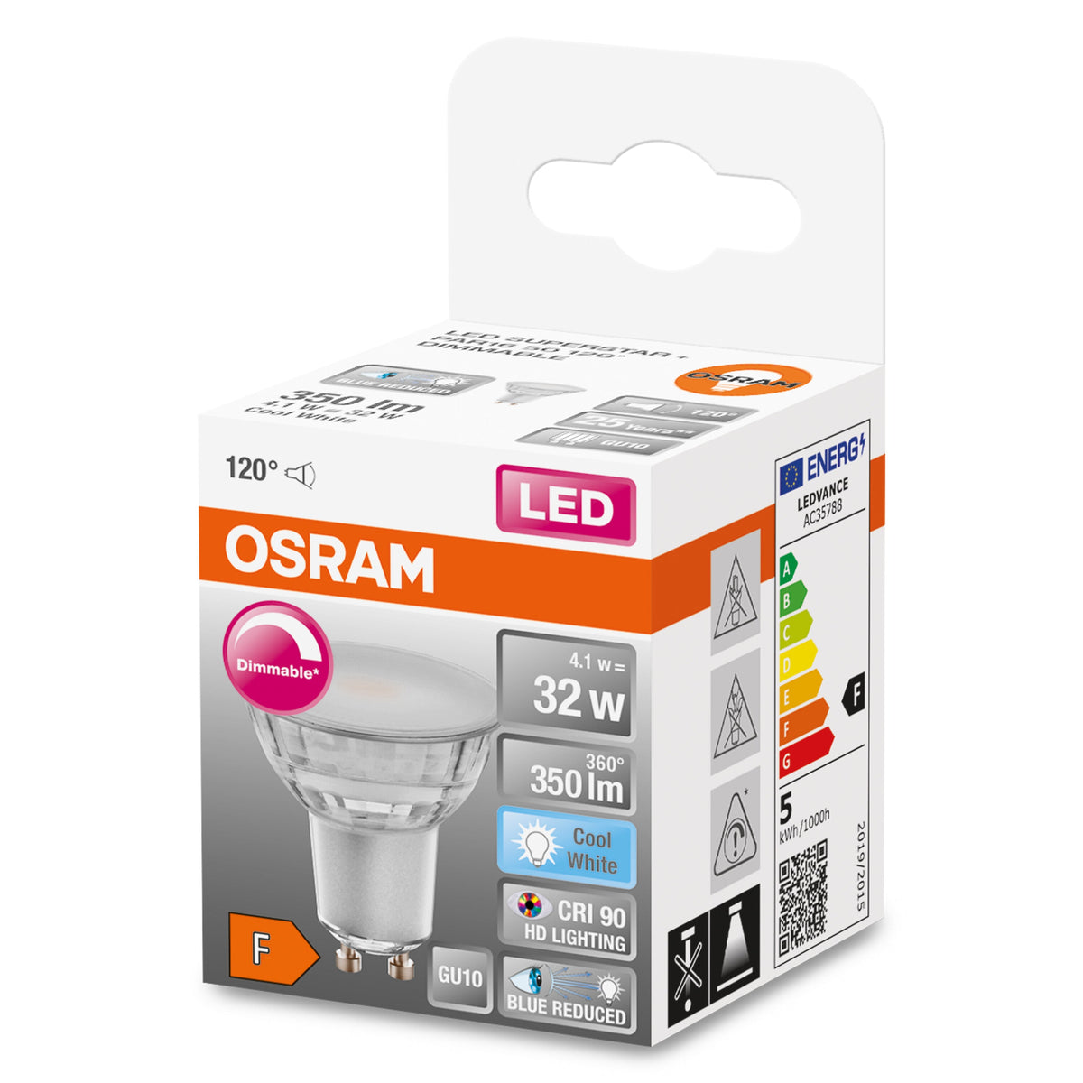 OSRAM Ampoule LED à intensité variable réflecteur LED SUPERSTAR + spot PAR16 GL 32 DIM 4,1W/940 GU10 CRI90 BOX