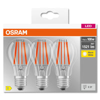 OSRAM LED BASE CLASSIC A lampe claire (ex 100W) 11W / 2700K blanc chaud E27, pack de 3