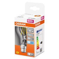 Lampe LED OSRAM LED Retrofit CLASSIC A 4W 840 Clear B22d, 470 lm, 4000 K, blanc froid