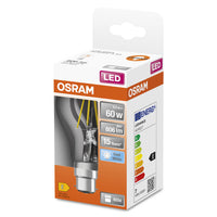 Lampe LED OSRAM LED Retrofit CLASSIC A 6,5W 840 Clear B22d, 806 lm, 4000 K, blanc froid