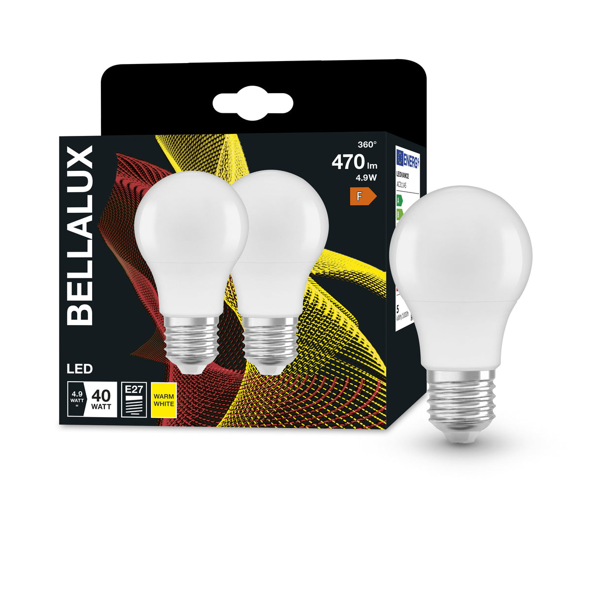 BELLALUX Lampe LED, culot E27, Lumières chaudes (2700K), mat, forme poire, remplacement d'une ampoule traditionnelle de 40W, pack de deux