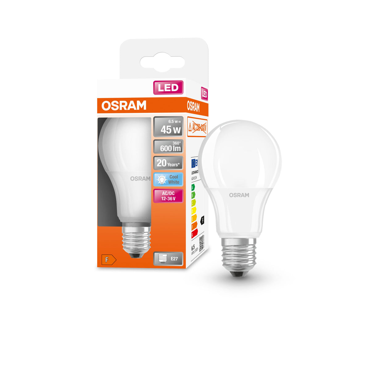 OSRAM Star+ ampoule LED à basse tension pour culot E27, aspect mat, blanc froid (4000K), 600 lumens, remplace les ampoules traditionnelles de 45W, non dimmable, , E27, 1 pack