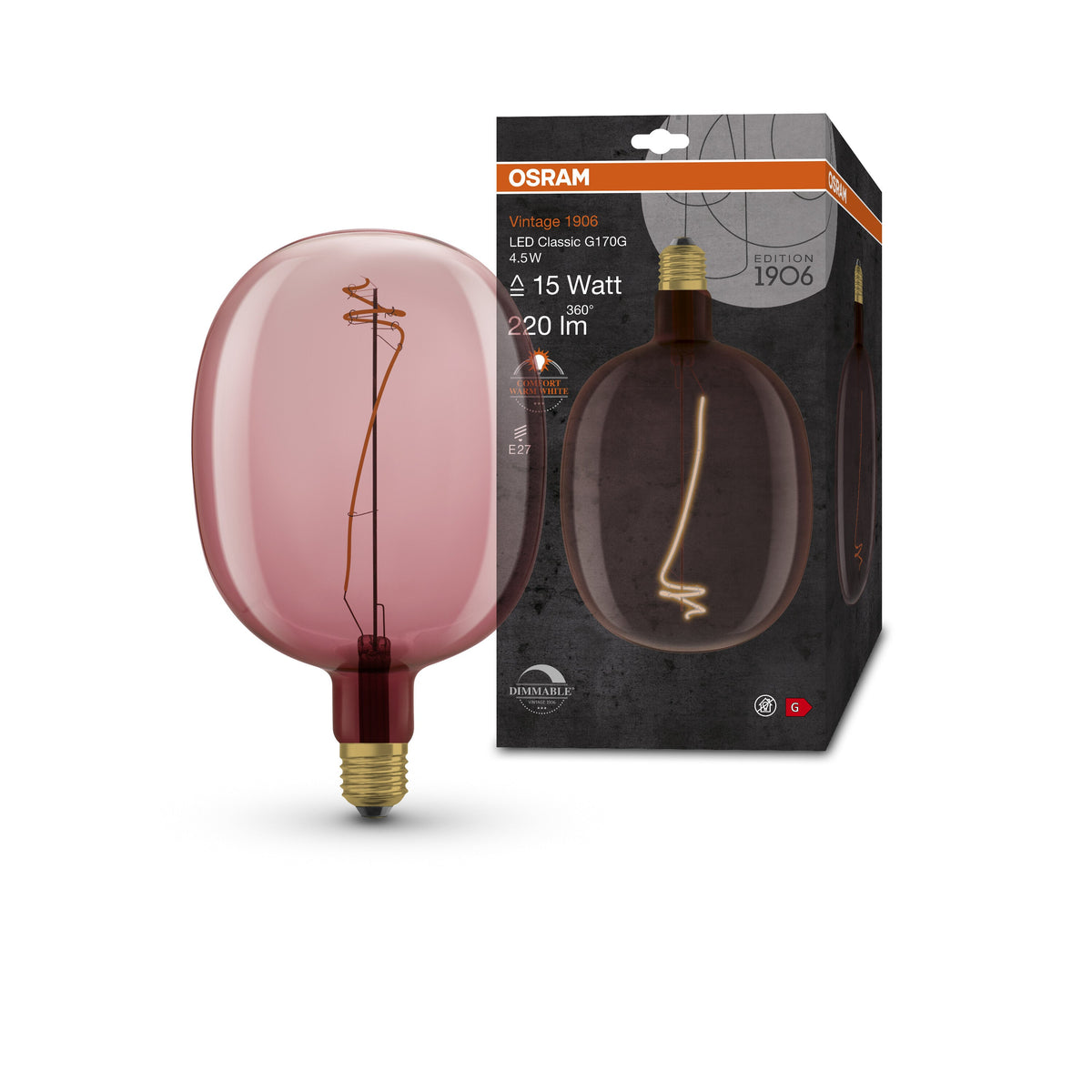 OSRAM Vintage 1906 ampoule LED, teinte rose, 4,5W, 220lm, E27