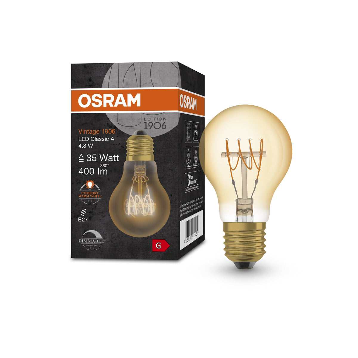 OSRAM Vintage 1906 LED-Lampe, Gold-Tönung, 4,8W, 400lm, E27