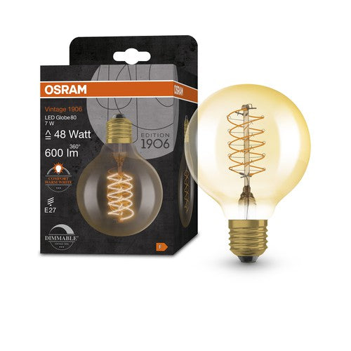 Lampe LED OSRAM Vintage 1906, teinte dorée, 7 W, 600 lm, blanc chaud, E27