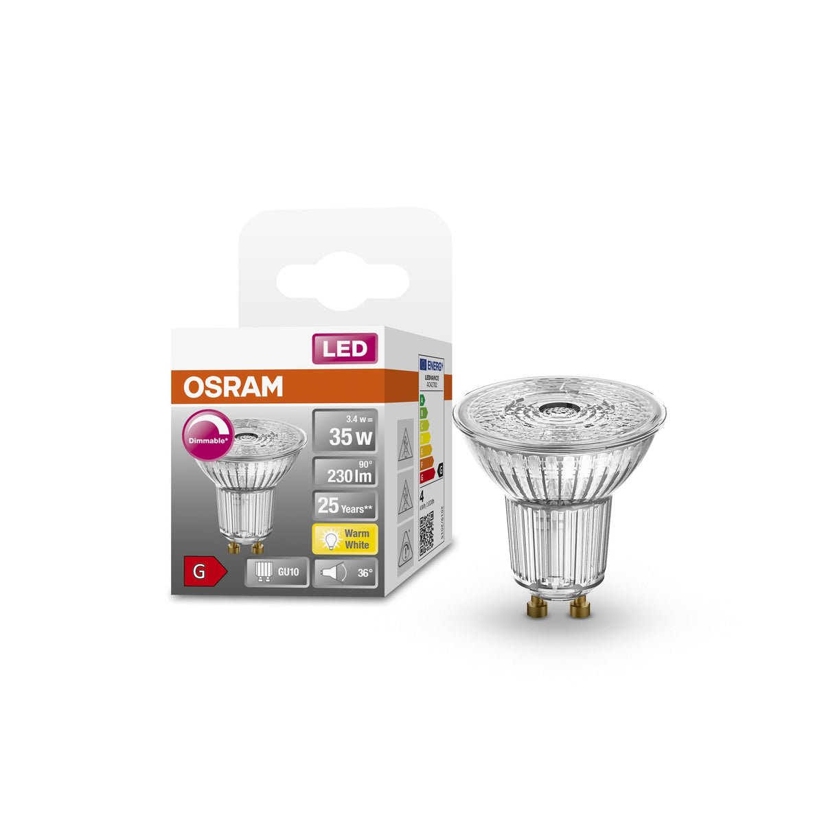 Ampoule à réflecteur OSRAM Superstar, verre clair, blanc chaud (2700K), 230 lumens, remplace les ampoules traditionnelles de 35W, dimmable GU10