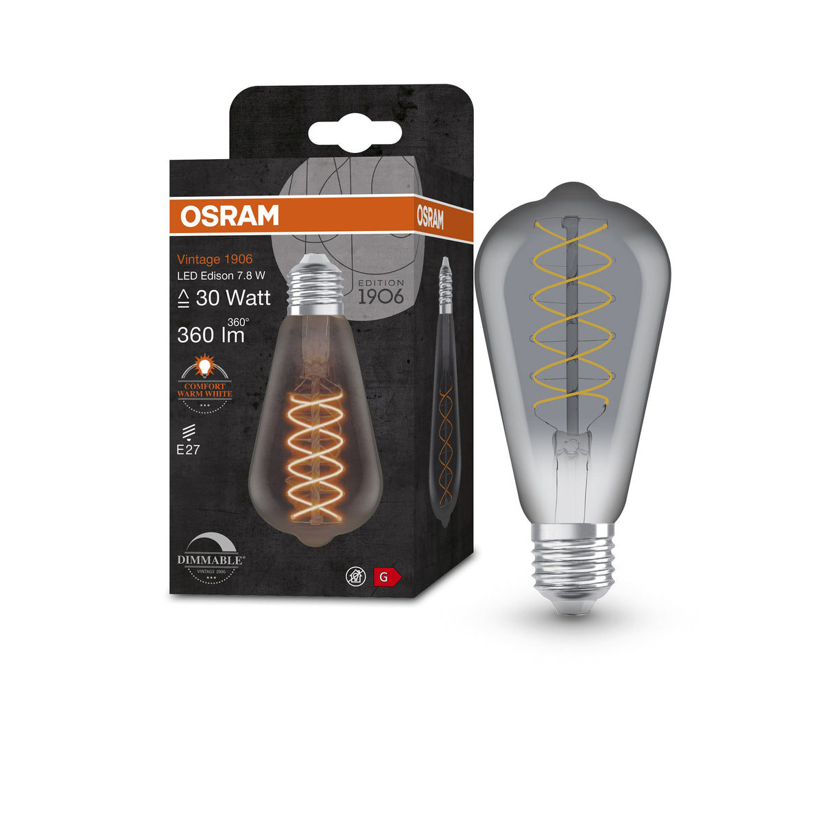 OSRAM Vintage 1906 ampoule LED, teinte smoke, 7,8W, 360lm, E27