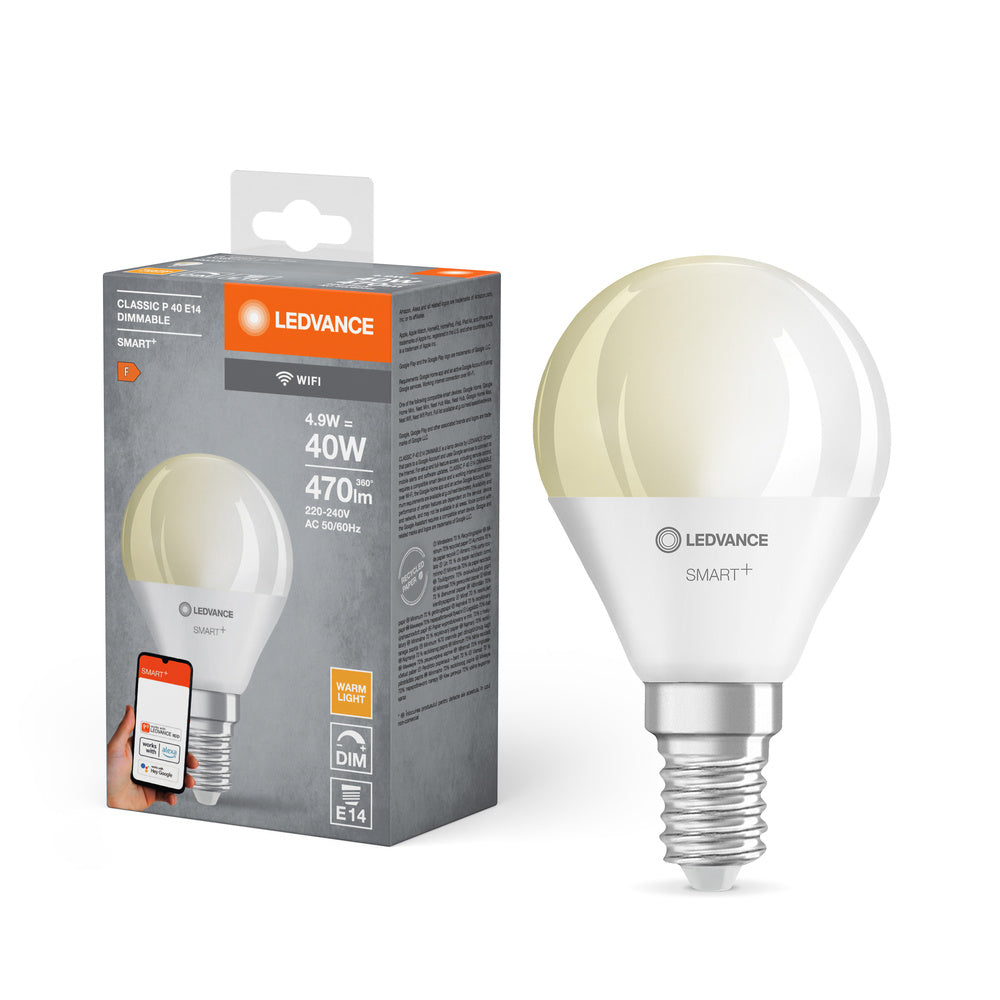 LEDVANCE SMART+ Wifi Mini Bulb LED Lampe DIM FR E14 4,9W 470 lm, 2700 K, Warmweiß