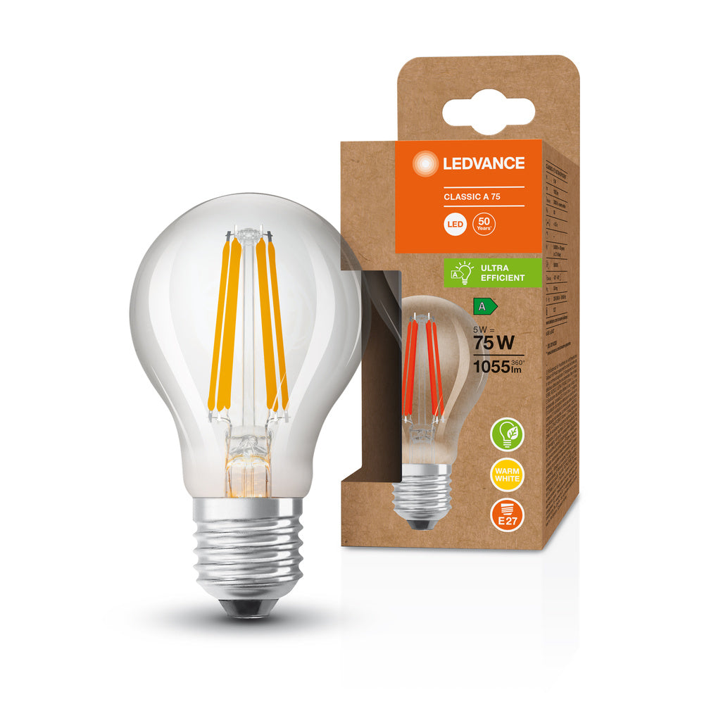 LED Lampe Energieeffizienzklasse A Filament Classic Klar, 5W/3000K, E27