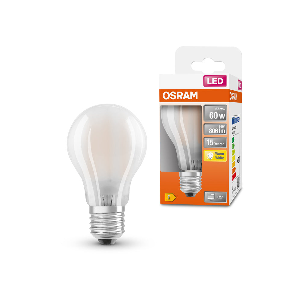 Lampe LED OSRAM LED Retrofit CLASSIC A 6,5W 827 Frosted B22d, 806 lm, 2700 K, blanc chaud