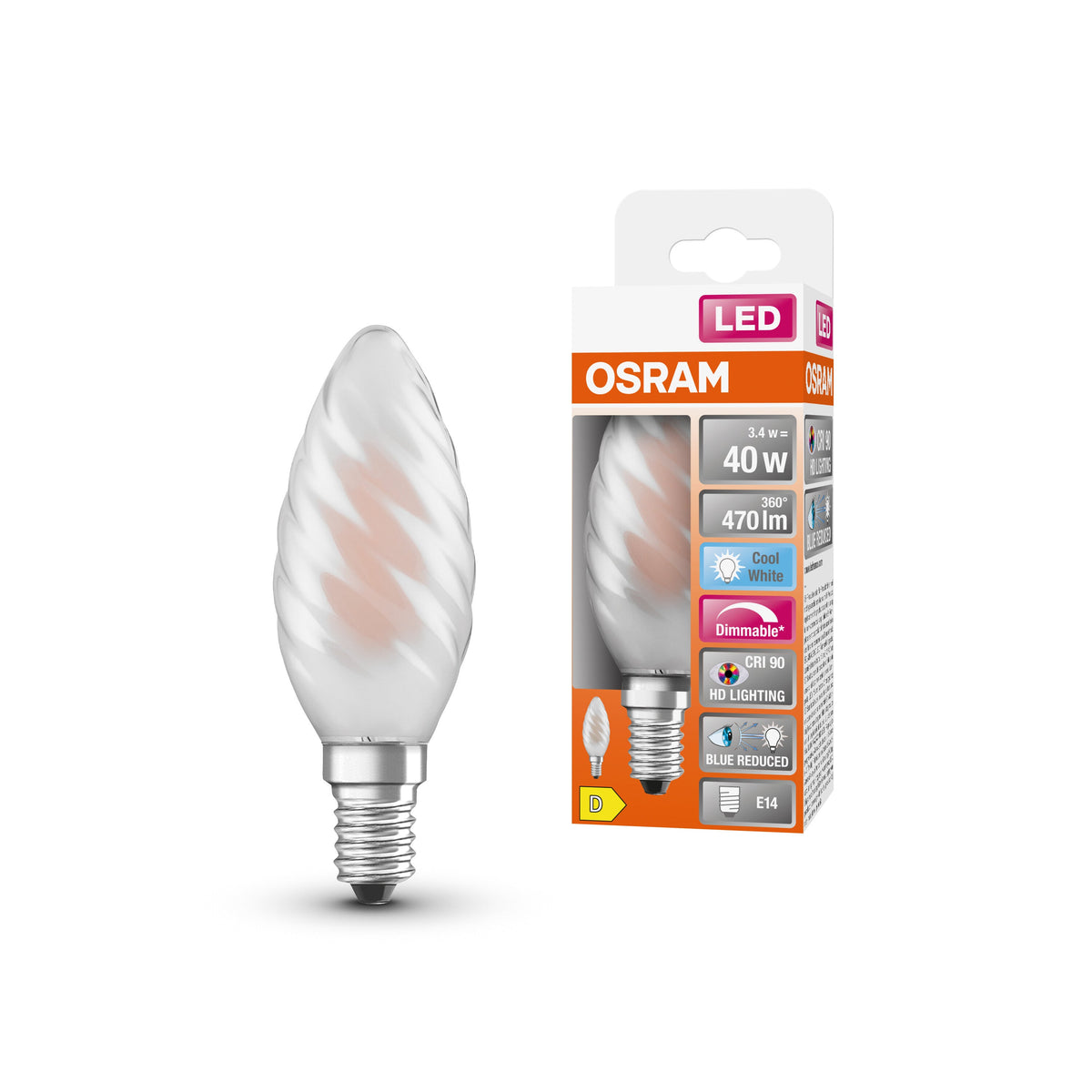 OSRAM Dimmbare LED-Lampe LED SUPERSTAR+ CL BW FIL 40 dim 3,4W/940 E14 CRI90 BOX