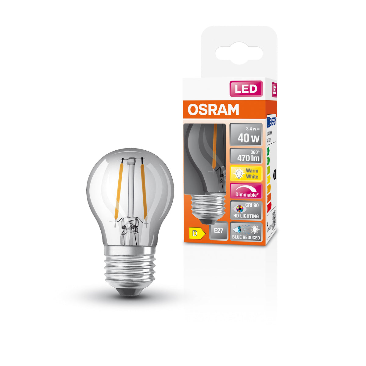 OSRAM FILAMENT LED-Lampe LED SUPERSTAR+ CL P FIL 40 dim 3,4W/940 E27 CRI90 BOX