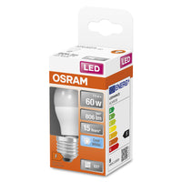 OSRAM LED-Lampen, klassische Miniballform, 60 Watts Ersatz, E27, P-shape, 4000 Kelvin, Kalt weiß, Matt, single Pack, E27