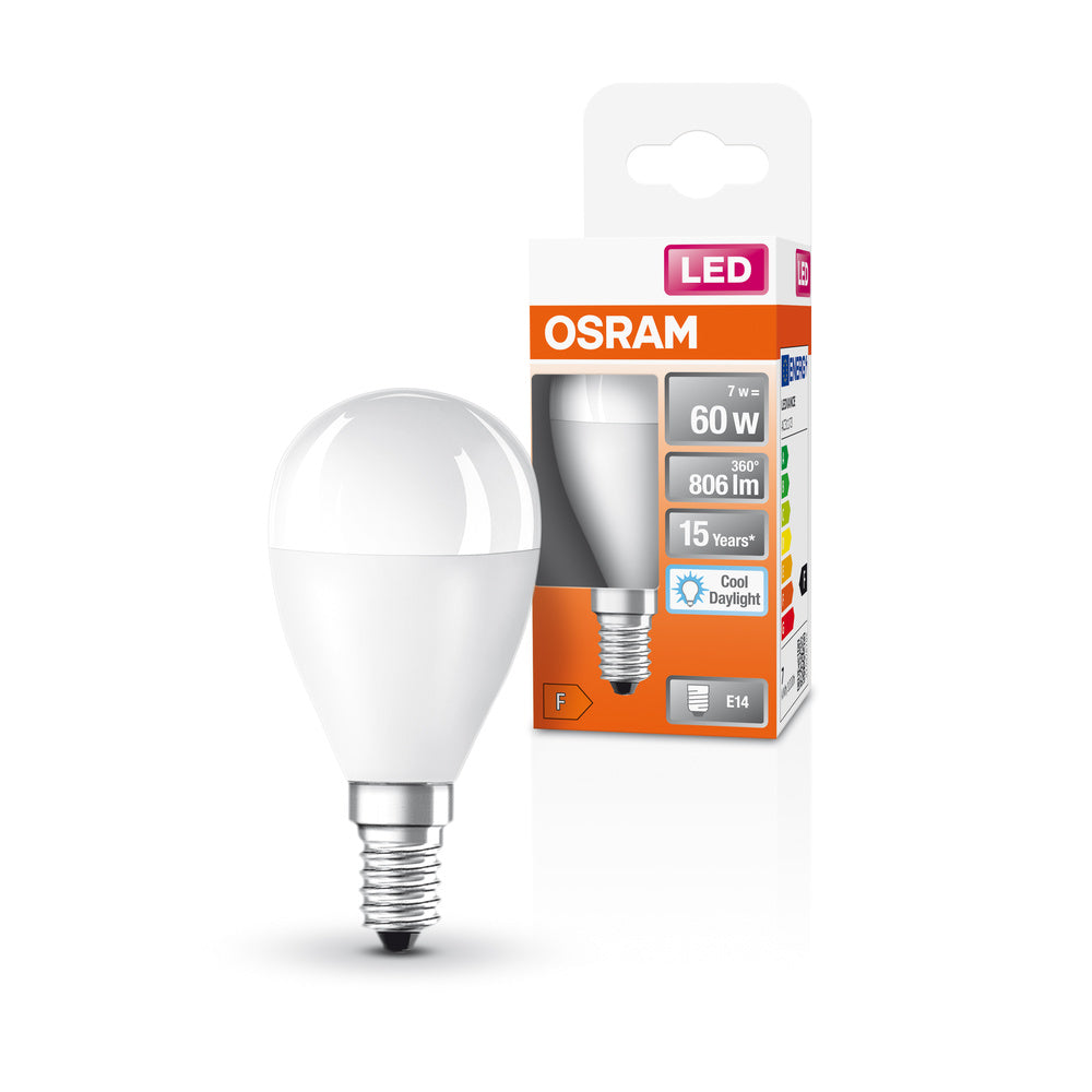 Ampoules LED OSRAM, forme miniature classique, remplacement de 60 watts, E14, P-shape, 6500 Kelvin, lumière du jour froide, mates