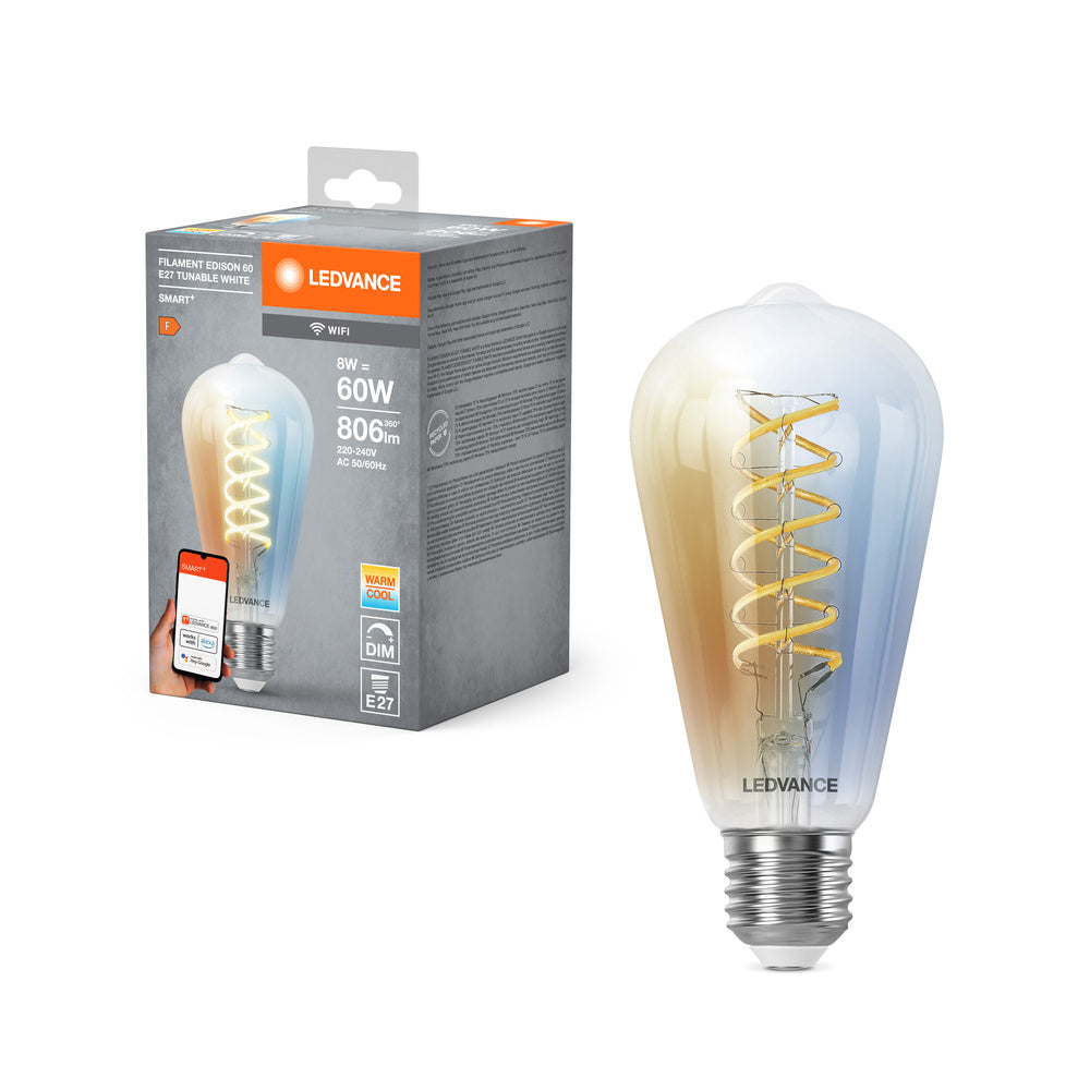 LEDVANCE SMART+ Wifi Filament Edison LED Lampe E27 8W 806 lm, 2700…6500 K, Tunable White