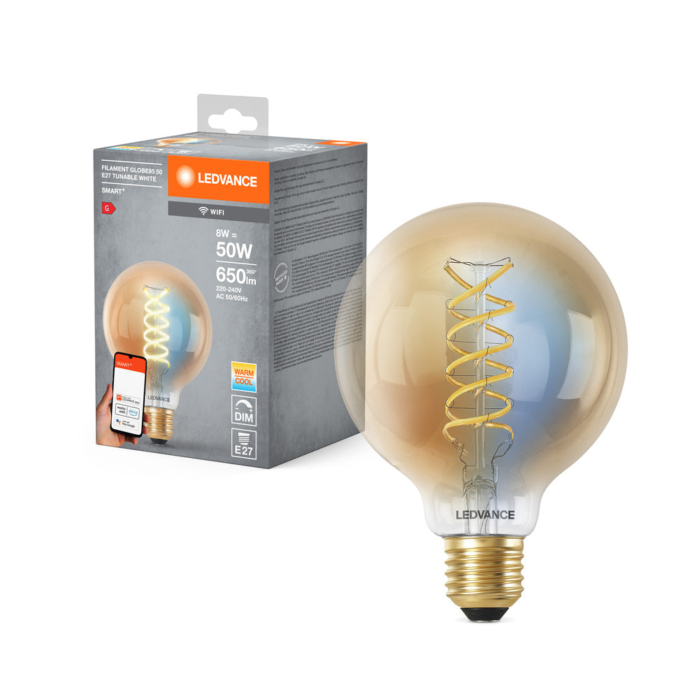 Ampoule LED Globe95 à filament Wifi SMART+ LEDVANCE E27 8 W 600 lm, 2 200…5 000 K, blanc réglable