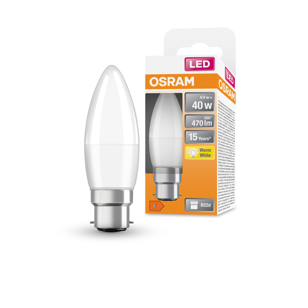 Lampe LED OSRAM LED STAR CLASSIC B 4,9W 827 Frosted B22d, 470 lm, 2700 K, blanc chaud