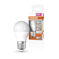 OSRAM LED-Lampen, klassische Miniballform, 60 Watts Ersatz, E27, P-shape, 6500 Kelvin, Kaltes Tageslicht, Matt, single Pack