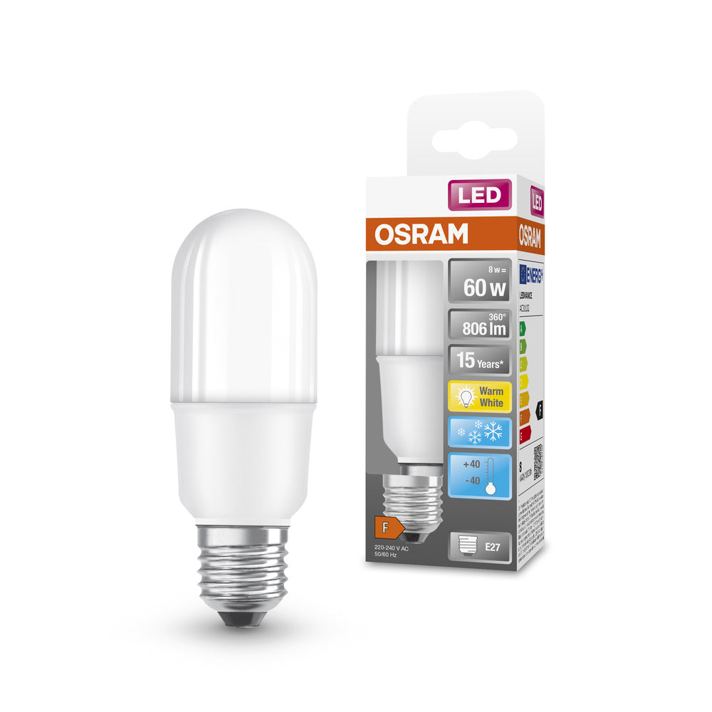 Lampe LED OSRAM LED STAR STICK 8,5W 827 Frosted E27 blanc froid, 806 lm, 2700 K, blanc chaud