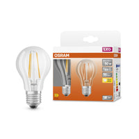 Ampoules LED OSRAM, forme classique en ampoule, remplacement de 60 watts, E27, A-shape, 2700 Kelvin, blanc chaud, verre transparent, pack de 2