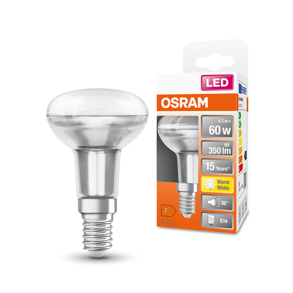 OSRAM Ampoules LED à réflecteur R50 avec culot à vis Retrofit, remplacement de 60 watts, E14, R50-shape, 2700 Kelvin, blanc chaud, verre transparent, single Pack