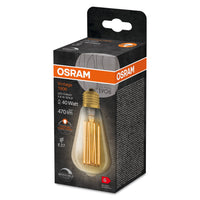 OSRAM Ampoules LED à intensité variable, édition Vintage, remplacement de 40 watts, E27, ST64-shape, 2200 Kelvin, Warm Comfort Light, verre clair, single Pack